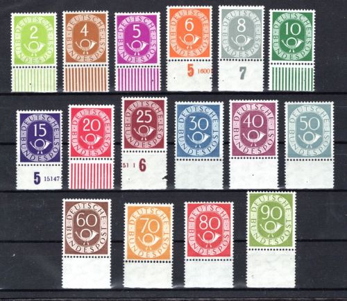 Bund Posthornsatz MiNr. 123-138 Unterrand postfrisch Fotoattest Schlegel