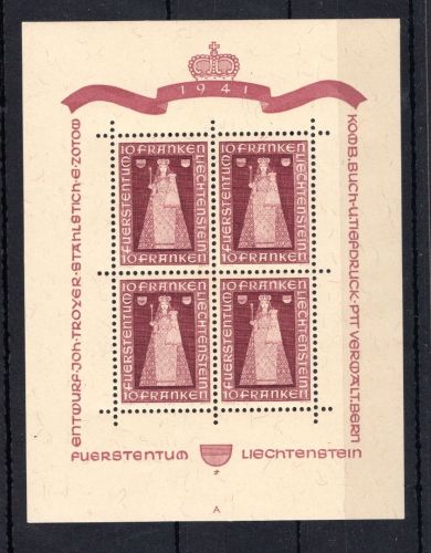 Liechtenstein MiNr. 197 postfrisch als Kleinbogen, Madonna von Dux