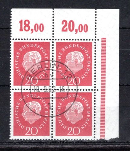 Berlin MiNr. 184 v P OR gestempelt im 4er Block, Knick rechts oben