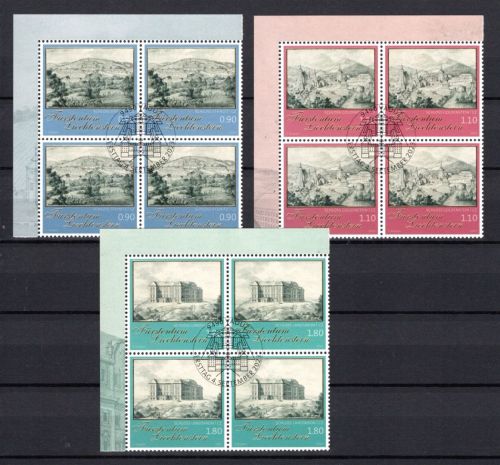 Liechtenstein MiNr. 2095-2097 Ersttagssonderstempel 4er Blöcke, Schlösser