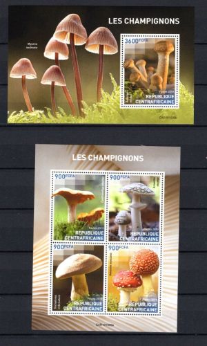 Zentralafrikanische Republik MiNr. 9313-9316 KB + Block postfrisch Pilze