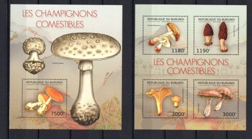 Burundi MiNr. 2738-2741 Kleinbogen und Block 272 postfrisch Pilze