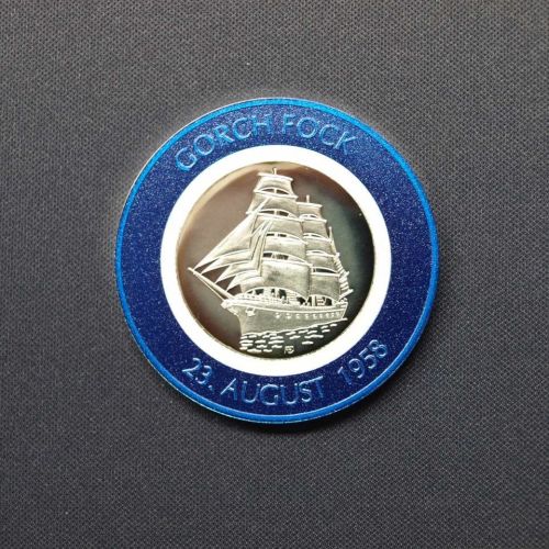 Medaille Gorch Fock, versilbert mit blauem Rand PP