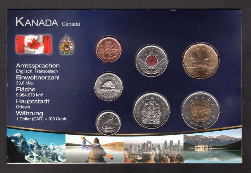 Kanada diverse Prägejahre KMS im Folder 1 Cent bis 2 Dollars ST
