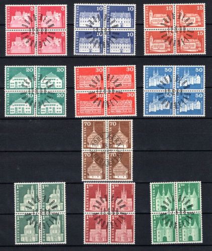 Schweiz 4er Blöcke MiNr. 878-886 Vollstempel ungefaltet