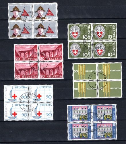Schweiz 4er Blöcke MiNr. 768-773 Vollstempel ungefaltet