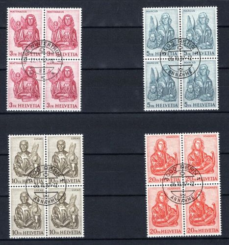 Schweiz 4er Blöcke MiNr. 738-741 Vollstempel ungefaltet