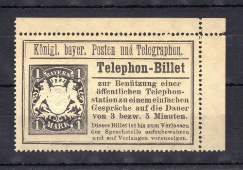 Bayern Telephon-Billetts MiNr. TB 22 a postfrisch