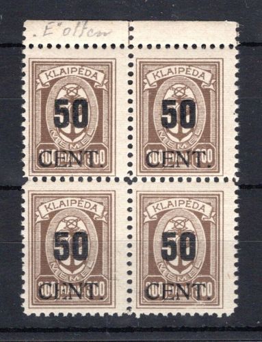 Memelgebiet 4er Block MiNr. 198 postfrisch quer angefaltet gepr. Petersen