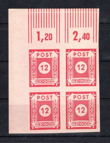 SBZ Ost-Sachsen 4er Block Eckrand ol MiNr. 63 v postfrisch rotes Papier
