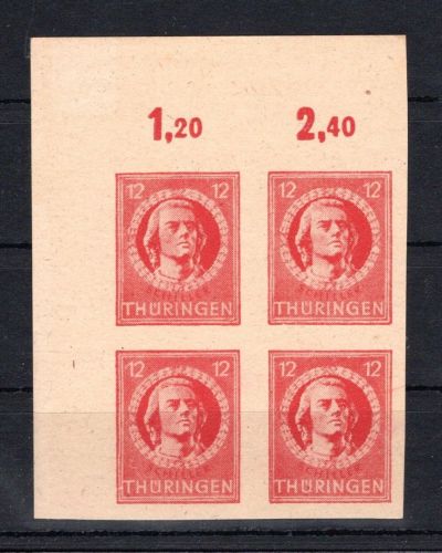 SBZ Thüringen 4er Block Eckrand MiNr. 97 A X awU postfrisch geprüft Jasch