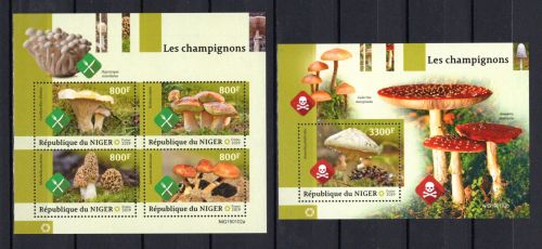 Niger MiNr. 6326-6329 Kleinbogen und Block 963 postfrisch Pilze