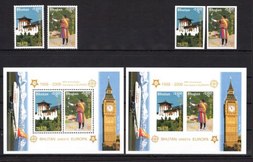 Bhutan MiNr. 2488-2489 + Block 477 A+B postfrisch 50 Jahre Europamarken