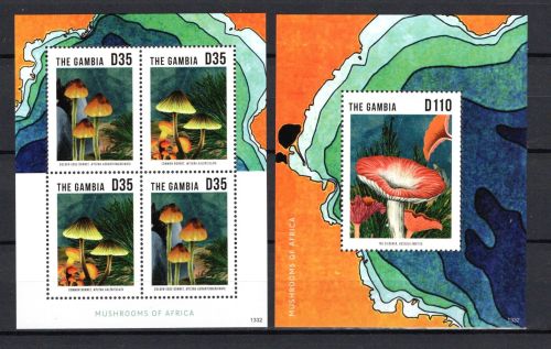 Gambia MiNr. 6826-6827 Kleinbogen und Block 873 postfrisch Pilze