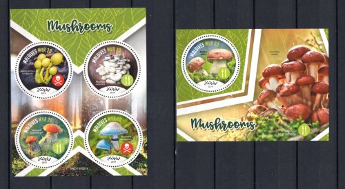 Malediven MiNr. 8374-8377 Kleinbogen und Block 1340 postfrisch Pilze