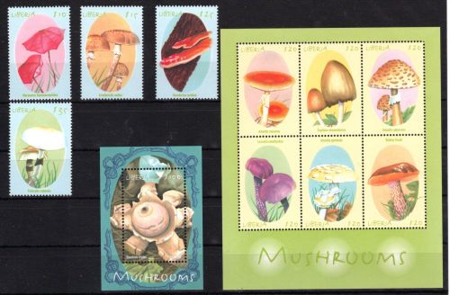 Liberia MiNr. 2809-2918 Satz und Kleinbogen + Block 253 postfrisch Pilze