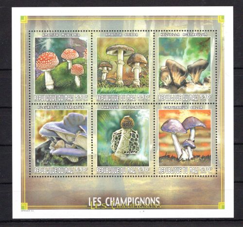 Mali MiNr. 2410-2415 Kleinbogen 1999, postfrisch Pilze