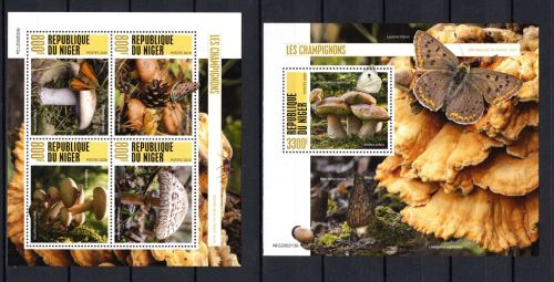 Niger MiNr. 7246-7249 Kleinbogen und Block 1143 postfrisch Pilze