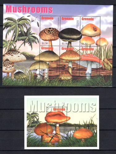 Grenada MiNr. 5078-5083 Kleinbogen und Block 686 postfrisch Pilze