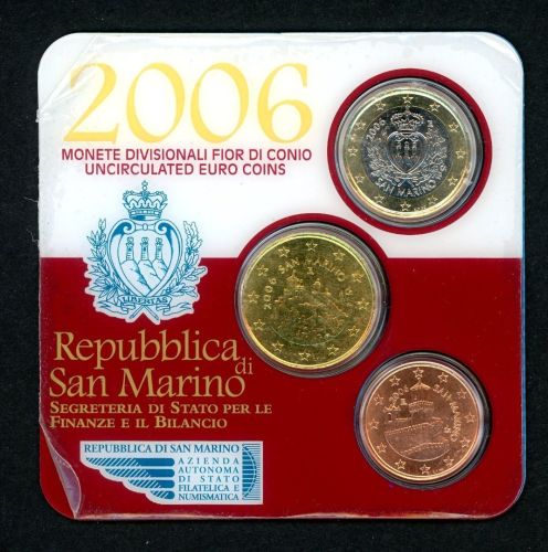 San Marino 2006 Minikit 5 Cent, 50 Cent, 1 Euro in Coincard ST