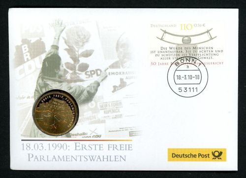 BRD 2010 Tombak Medaille "Erste freie Parlamentswahl" im Numisbrief PP