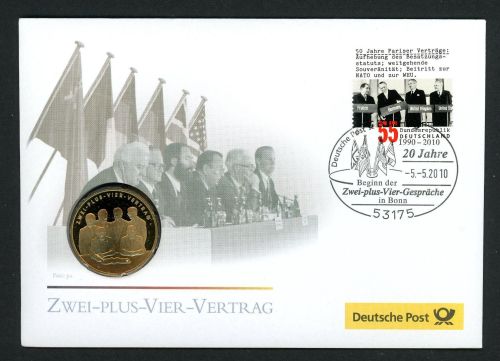BRD 2010 Tombak Medaille "Zwei-Plus-Vier-Vertag" im Numisbrief PP