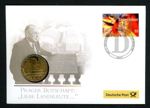 BRD 2009 Tombak Medaille "Prager Botschaft" im Numisbrief PP