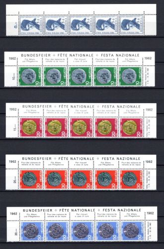 Schweiz 5er Streifen Eckrand MiNr. 751-755 postfrisch Pro Patria