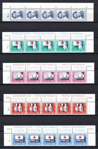 Schweiz 5er Streifen Oberrand MiNr. 775-779 postfrisch Pro Patria