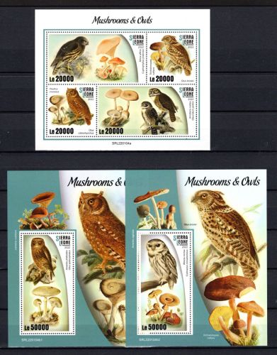 Sierra Leone KB MiNr. 13221-224 + Block 2121-22 postfrisch Pilze + Eulen