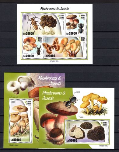 Sierra Leone MiNr. 13227-230 + Block 2123-24 postfrisch Pilze + Insekten