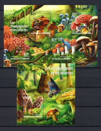 Niger MiNr. 3395-3398 + Block 423 postfrisch Pilze + Insekten