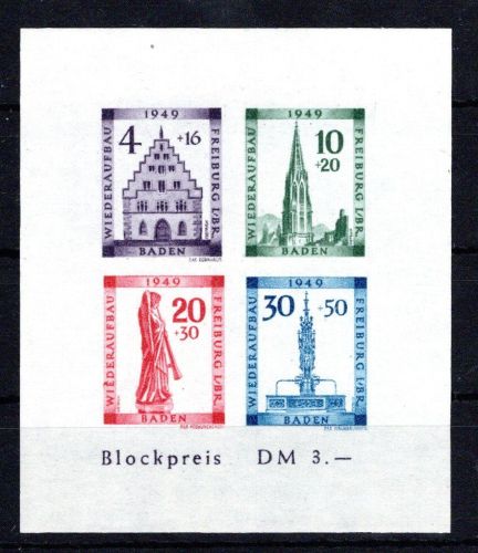 Franz. Zone Baden MiNr. Block 1 B VI postfrisch mit PLF: Farbpunkt über E