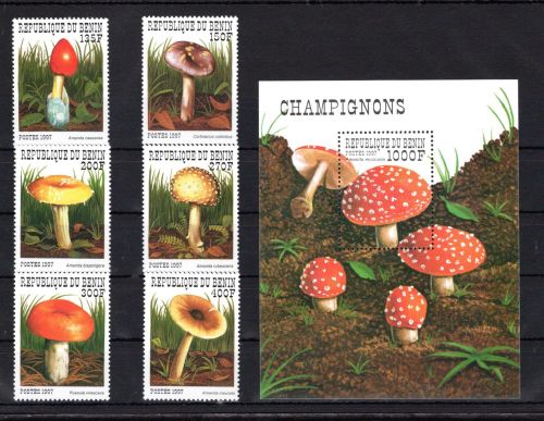 Benin MiNr. 989-994 + Block 35 postfrisch Pilze