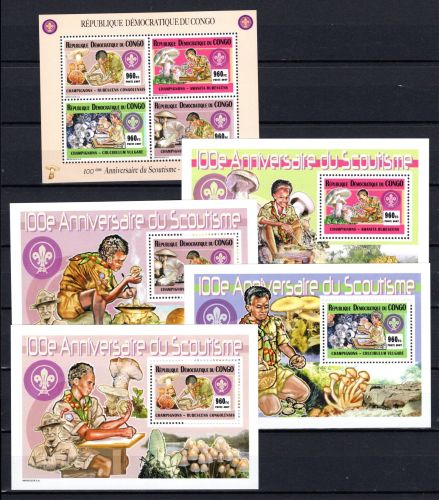 Kongo (Kinshasa) KB + Einzelblocks MiNr. 1941-44 postfrisch Pilze/ Pfadfinder