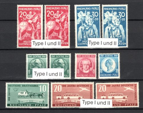 Franz. Zone Rheinland-Pfalz MiNr. 30-50 Typen-Set, ohne 32/41 postfrisch