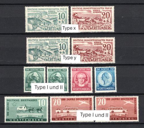 Franz. Zone Württemberg MiNr. 38-50 Typen-Set, postfrisch