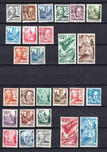 Franz. Zone Württemberg MiNr. 1-52 mit Block 1, postfrisch
