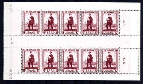 Saarland Kleinbogen MiNr. 361 postfrisch Tag der Briefmarke 1955