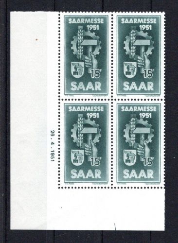 Saarland 4er Block Eckrand MiNr. 304 postfrisch mit PF I, Druckdatum