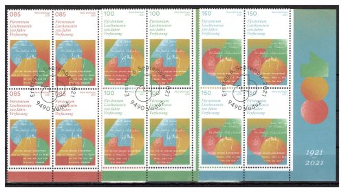 Liechtenstein 4er Blöcke Eckrand MiNr. 2020-2022 Ersttagssonderstempel