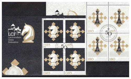 Liechtenstein 4er Blöcke Eckrand MiNr. 2027-2028 Ersttagssonderstempel Schach