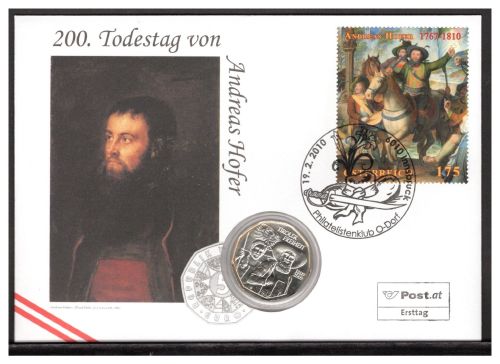 Österreich 2010 Numisbrief mit 5 Euro "Andreas Hofer" ST