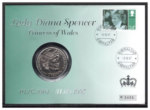 Gibraltar 1997 Numisbrief mit 1 Crown "Lady Di" von 1991 ST
