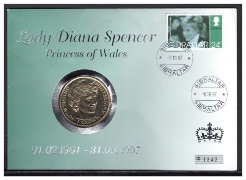 Gibraltar 1997 Numisbrief mit 1 Crown "Lady Di" von 1991 ST