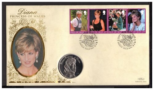 Isle of Man 1998 Numisbrief mit Niue 1 Dollar "Lady Diana". CuNi PP