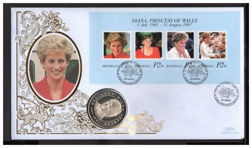 Botswana 1998 Numisbrief mit Medaille "Lady Diana". CuNi PP