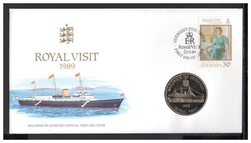 Guernsey 1989 Numisbrief mit 2 Pfund "Britannia", Royal Visit, CuNi ST
