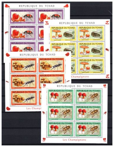Tschad KB + EB MiNr. 2543-2546 + Block 427-430 postfrisch Pilze + Insekten