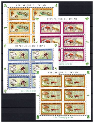 Tschad KB + EB MiNr. 2547-2550 + Block 431-434 postfrisch Pilze + Insekten